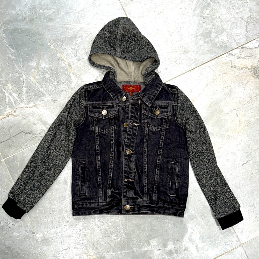 For all 7 mankind boys jeans jacket with sweatshirt sleeves